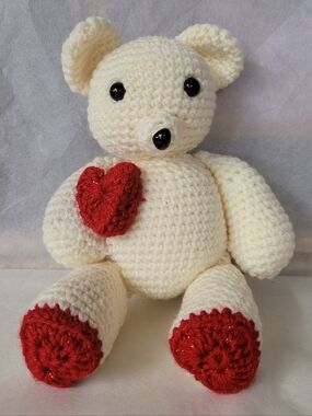 Crochet love bear, Hand crocheted by Mom, LAST ONE